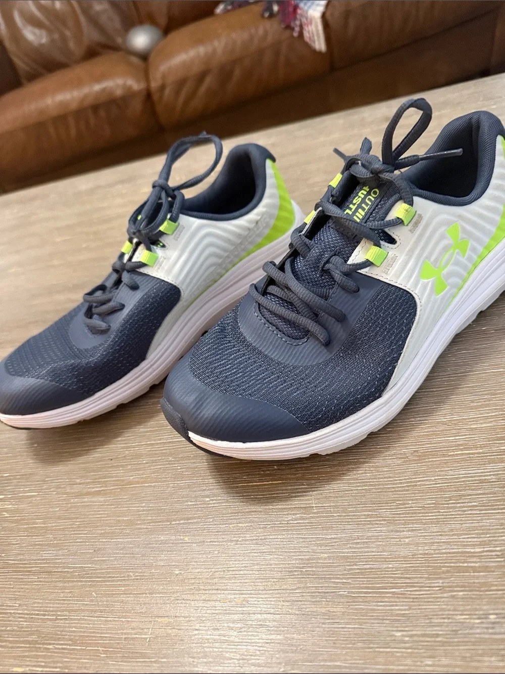 Under Armour Navy, White and Neon Green Kids Sneakers